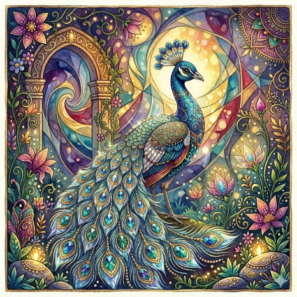 Bright Peacock (PRT-1253-121458) - Canvas Art Print - 30in X 30in