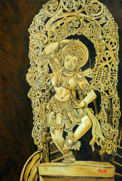 Dancing Girl Yakshini (PRT-2948-121542) - Canvas Art Print - 12in X 18in