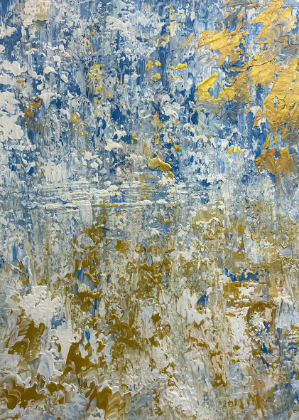 Blue Gold Textured Abstract Modern Canvas Wall Art (ART-8156-121227) - Handpainted Art Painting - 15in X 21in