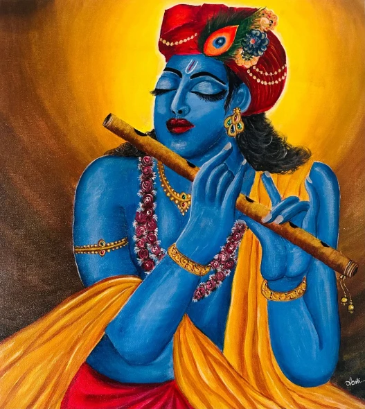 Krishna (ART-17937-121451) - Handpainted Art Painting - 24in X 18in
