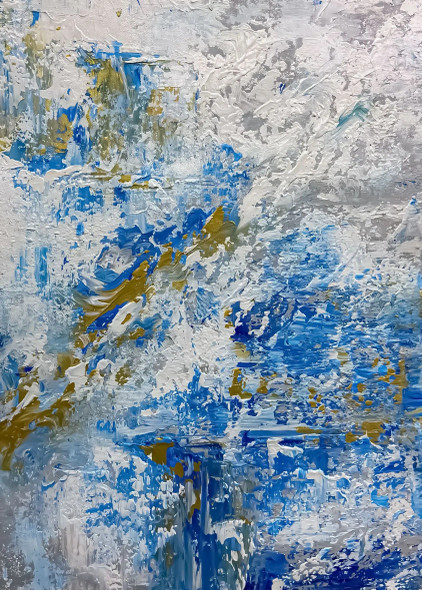 Blue Gold Abstract Textured Dynamic Canvas Wall Art (ART-8156-121237) - Handpainted Art Painting - 15in X 21in