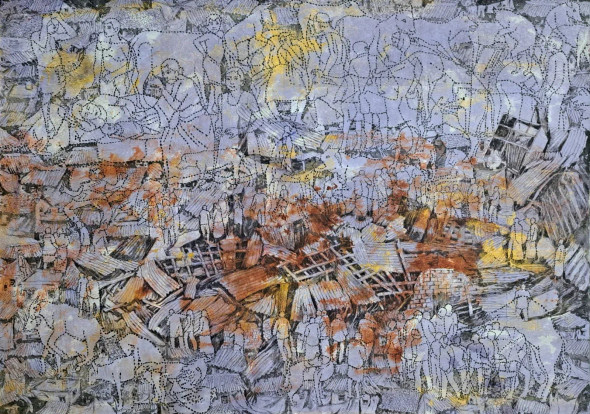 Slum Area (ART-18009-120508) - Handpainted Art Painting - 44in X 30in