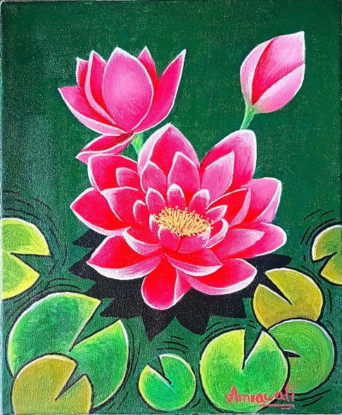 Lotus (ART-18317-120757) - Handpainted Art Painting - 10in X 12in