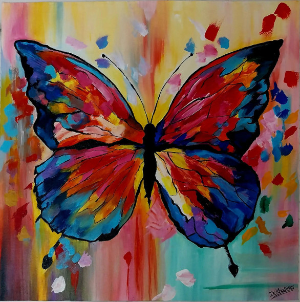 Colorful Butterfly (ART-17026-118964) - Handpainted Art Painting - 12in X 12in