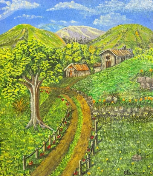 Acrylic Painting- Back Home (ART-18425-121642) - Handpainted Art Painting - 15in X 14in