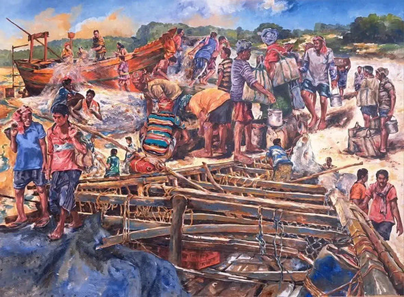 Fisherman (PRT-18009-121305) - Canvas Art Print - 36in X 26in