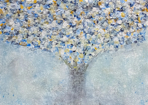 Soft Bloom In Quiet Blue (PRT-8156-121616) - Canvas Art Print - 24in X 17in
