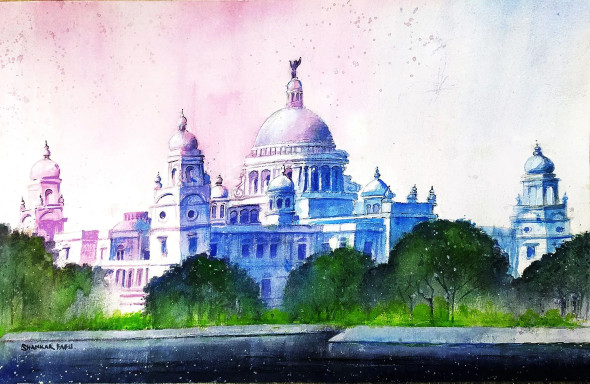 The Victoria Memorial (ART-662-119754) - Handpainted Art Painting - 20in X 13in