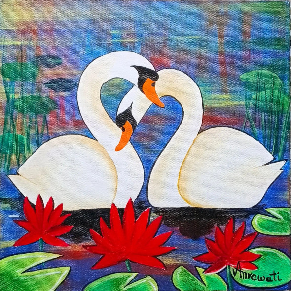 Two Swan (ART-18317-120756) - Handpainted Art Painting - 12in X 12in