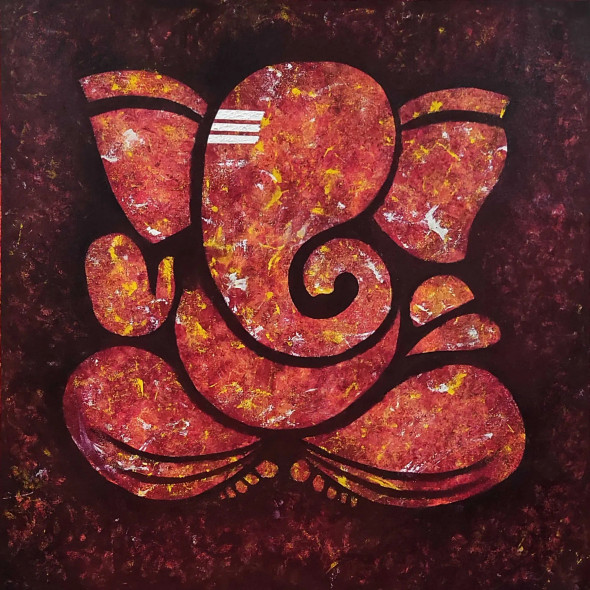 Multicolor Living Room Ganesha - Texture Art (ART-5557-120967) - Handpainted Art Painting - 40in X 40in