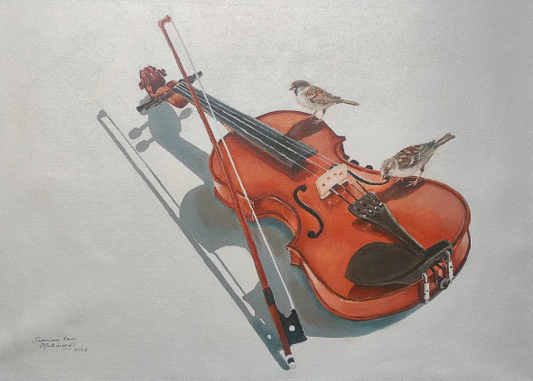 Gravity Of Quiet Notes (ART-17609-122149) - Handpainted Art Painting - 28in X 20in