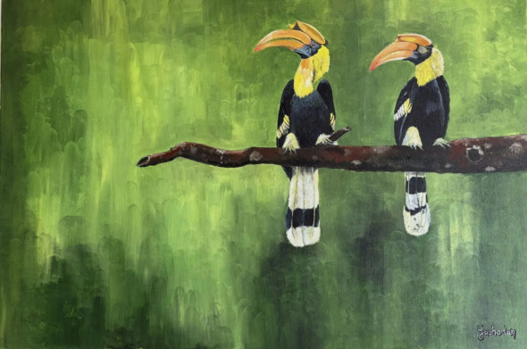 The Majestic Duo (ART-1022-122122) - Handpainted Art Painting - 36in X 24in