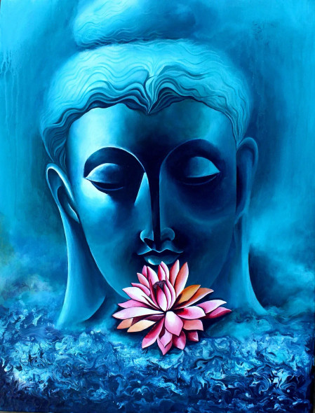 LOTUS Of PEACE (ART-18430-122107) - Handpainted Art Painting - 18in X 24in