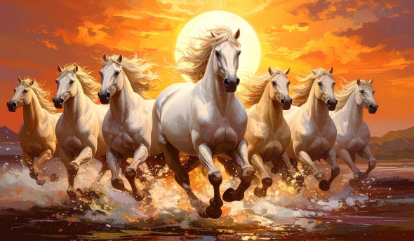 Seven Horses Of Rising Glory (PRT-17594-122151) - Canvas Art Print - 36in X 21in
