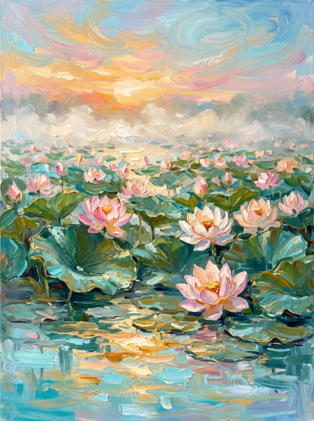 Reflections Of Lotus Pond (20260428) (PRT-15697-122101) - Canvas Art Print - 45in X 60in