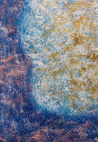 Blue Gold Textured Abstract Modern Canvas Wall Art (ART-8156-121222) - Handpainted Art Painting - 15in X 21in