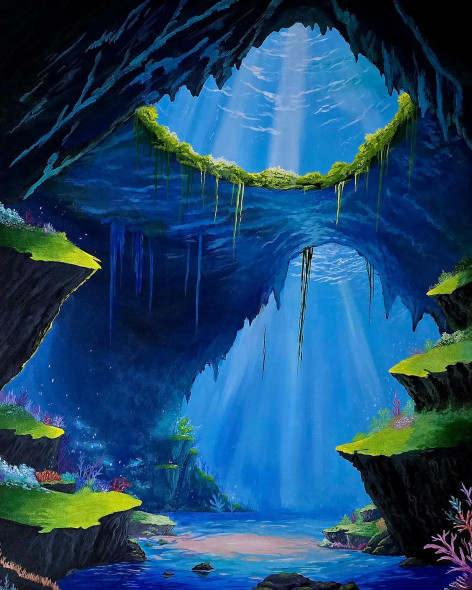 Magical Underwater Landscape (ART-18459-122020) - Handpainted Art Painting - 24in X 29in