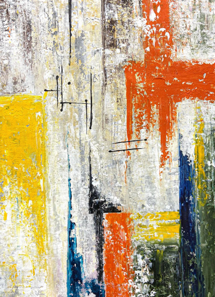 Urban Color Rhythm Abstract Textured Statement Painting (ART-8156-121869) - Handpainted Art Painting - 15in X 21in