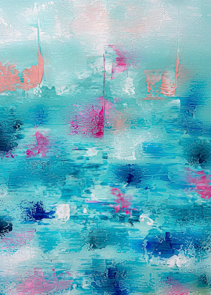 Coastal Blush Abstract Blue Texture Harmony (ART-8156-121832) - Handpainted Art Painting - 15in X 21in