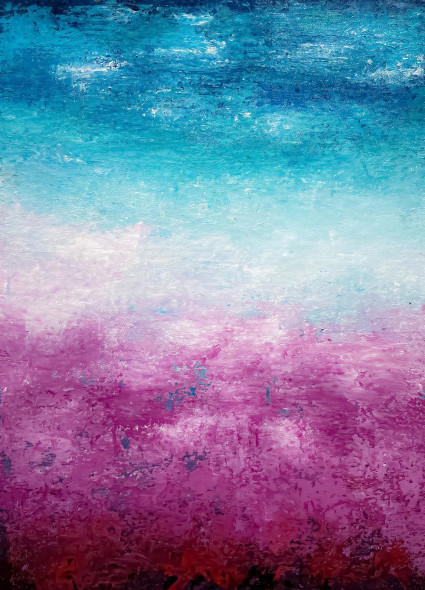 Blush Ocean Horizon Abstract Painting (ART-8156-121937) - Handpainted Art Painting - 16in X 21in