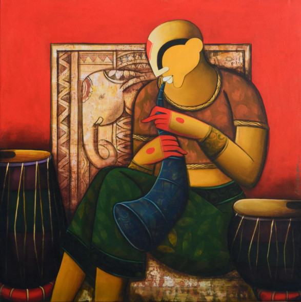 The Melodic Horn (ART-6351-122181) - Handpainted Art Painting - 36in X 36in