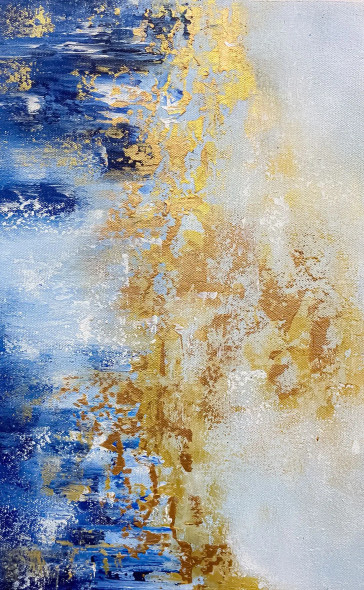 Royal Blue Gold Harmony (ART-8156-121990) - Handpainted Art Painting - 10in X 16in