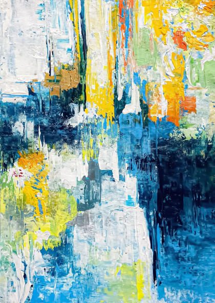 Ocean Light Urban Abstract Painting (ART-8156-121979) - Handpainted Art Painting - 15in X 21in