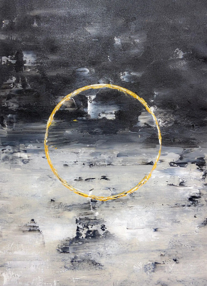 Golden Eclipse Serenity (ART-8156-121985) - Handpainted Art Painting - 15in X 21in