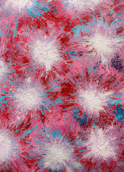 Blush Bloom Burst Abstract Painting (ART-8156-121940) - Handpainted Art Painting - 15in X 21in