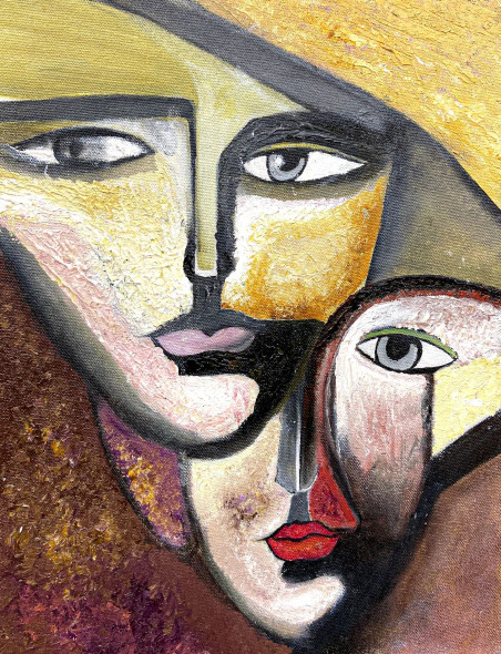 Golden Bond Cubist Portrait Painting (ART-8156-121913) - Handpainted Art Painting - 11in X 14in