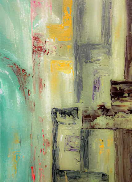 Soft Urban Pastel Abstract Vertical Harmony (ART-8156-121854) - Handpainted Art Painting - 15in X 21in
