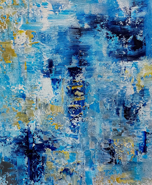 Oceanic Blue Harmony Abstract Painting (ART-8156-121967) - Handpainted Art Painting - 9in X 11in