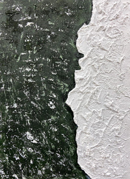 Emerald Contrast Textured Minimalist Abstract Statement (ART-8156-121842) - Handpainted Art Painting - 15in X 21in