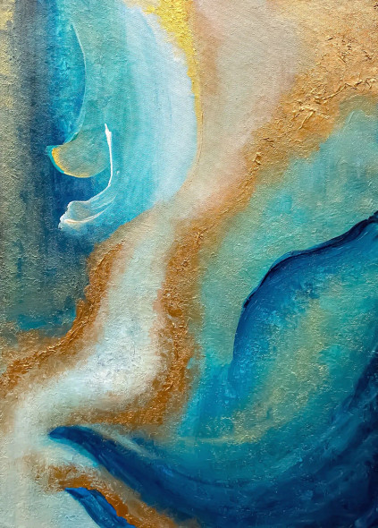 Golden Teal Fluid Motion (ART-8156-122093) - Handpainted Art Painting - 15in X 21in