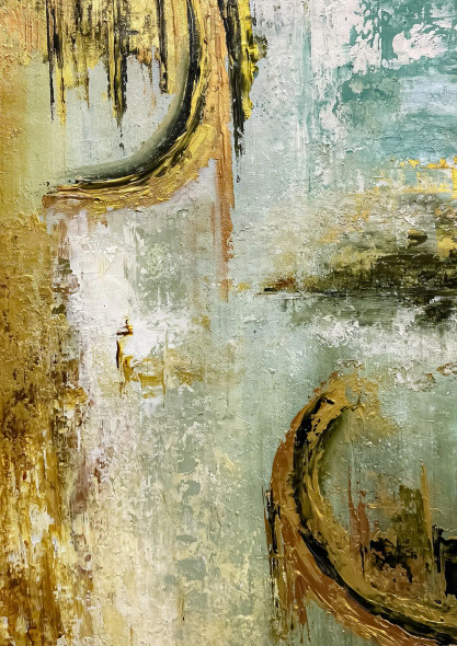 Golden Sage Balance Abstract Painting (ART-8156-121980) - Handpainted Art Painting - 15in X 21in