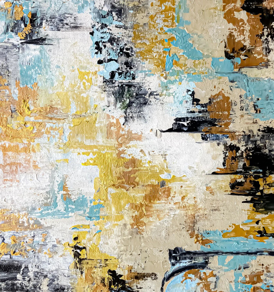 Golden Sky Urban Abstract Painting (ART-8156-121977) - Handpainted Art Painting - 14in X 15in
