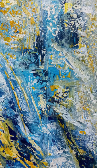 Golden Blue Cascade Abstract Painting (ART-8156-121960) - Handpainted Art Painting - 9in X 15in