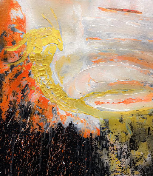 Golden Horizon Texture Abstract Painting (ART-8156-121914) - Handpainted Art Painting - 14in X 16in