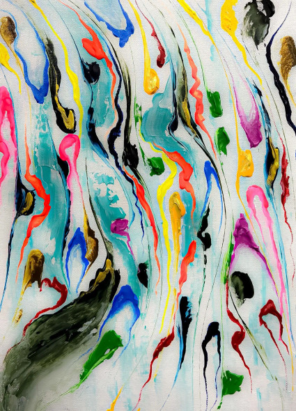 Vibrant Flow Symphony Abstract Painting (ART-8156-121882) - Handpainted Art Painting - 15in X 21in