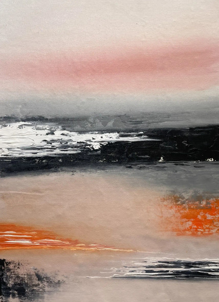 Blush Horizon Abstract Coastal Texture Serenity (ART-8156-121836) - Handpainted Art Painting - 15in X 21in