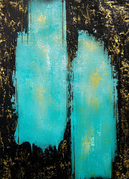 Turquoise Gold Abstract Vertical Texture Statement (ART-8156-121831) - Handpainted Art Painting - 15in X 20in