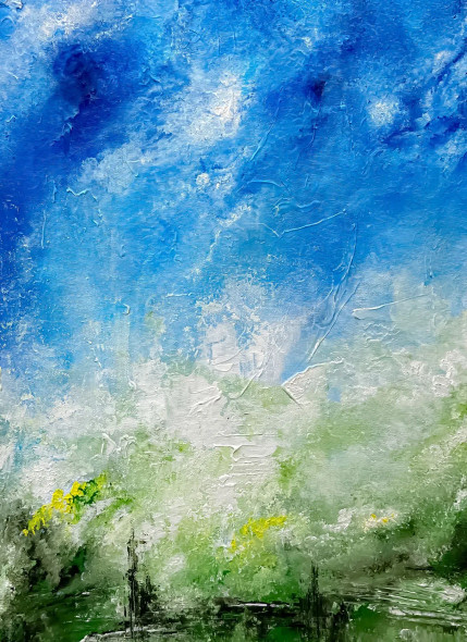Serene Meadow Under Sky (ART-8156-122091) - Handpainted Art Painting - 15in X 21in