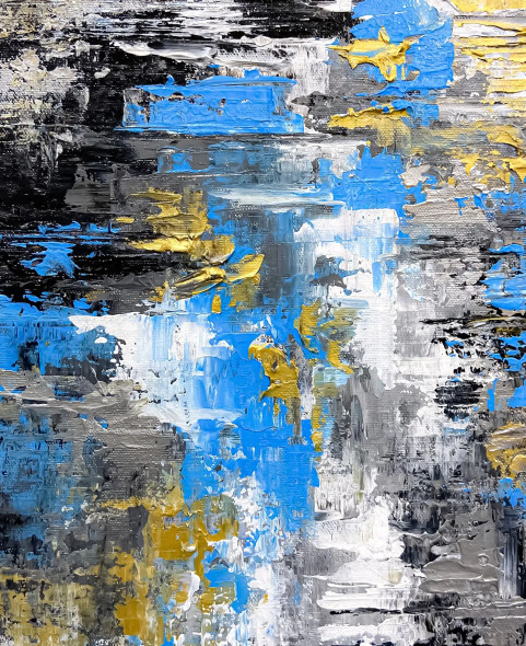 Urban Blue Gold Chaos (ART-8156-122057) - Handpainted Art Painting - 10in X 12in