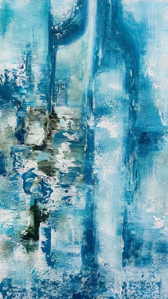 Urban Reflection Flow (ART-8156-122029) - Handpainted Art Painting - 9in X 16in