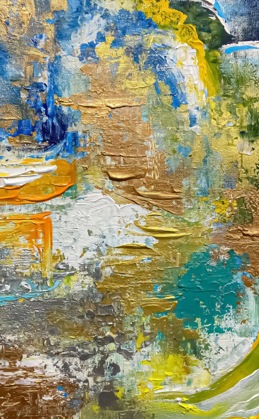 Golden Azure Essence Abstract Painting (ART-8156-121975) - Handpainted Art Painting - 10in X 15in