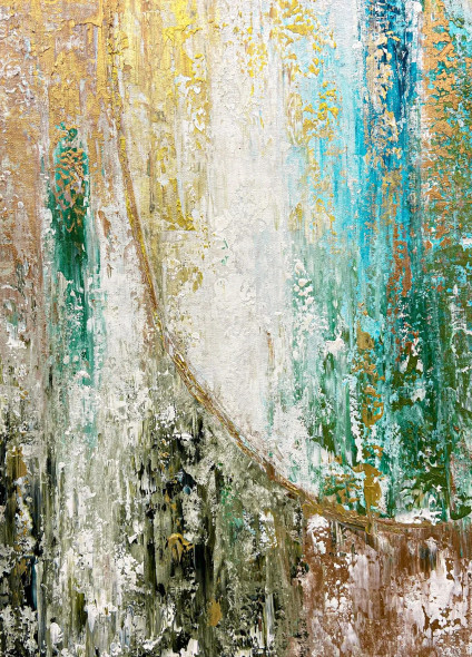 Emerald Gold Harmony Abstract Painting (ART-8156-121947) - Handpainted Art Painting - 15in X 21in