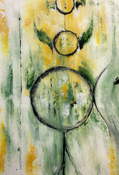 Celestial Harmony Soft Green Abstract Circle Painting (ART-8156-121880) - Handpainted Art Painting - 15in X 21in
