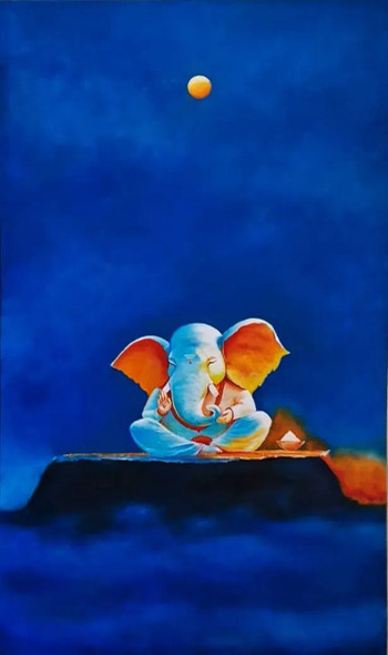 Shree Ganesh (ART-1806-122225) - Handpainted Art Painting - 24in X 42in