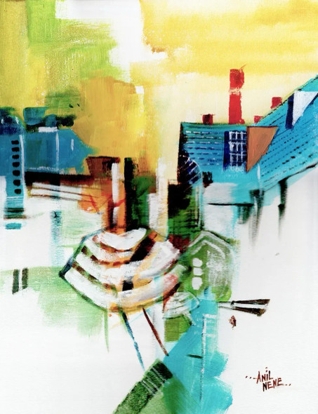 Impressions Of A City Life (ART-924-122223) - Handpainted Art Painting - 14in X 18in