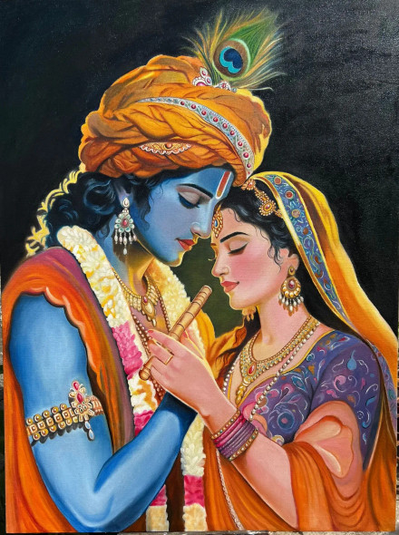 Radha Krishna (ART-17579-122246) - Handpainted Art Painting - 30in X 40in